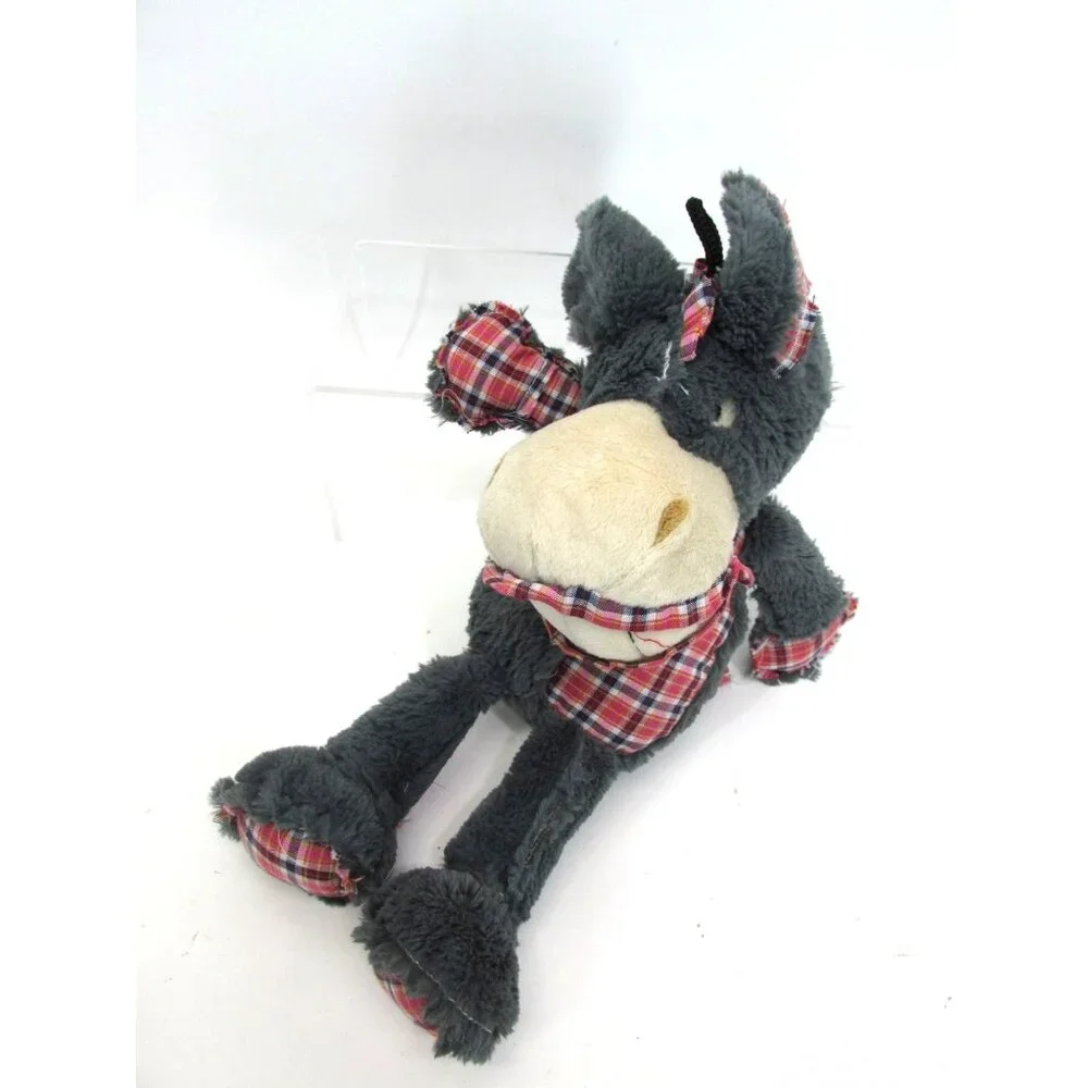 RARE Multicolor Plaid Dog Toy Plush With Squeaker By Multipet Donkey 12